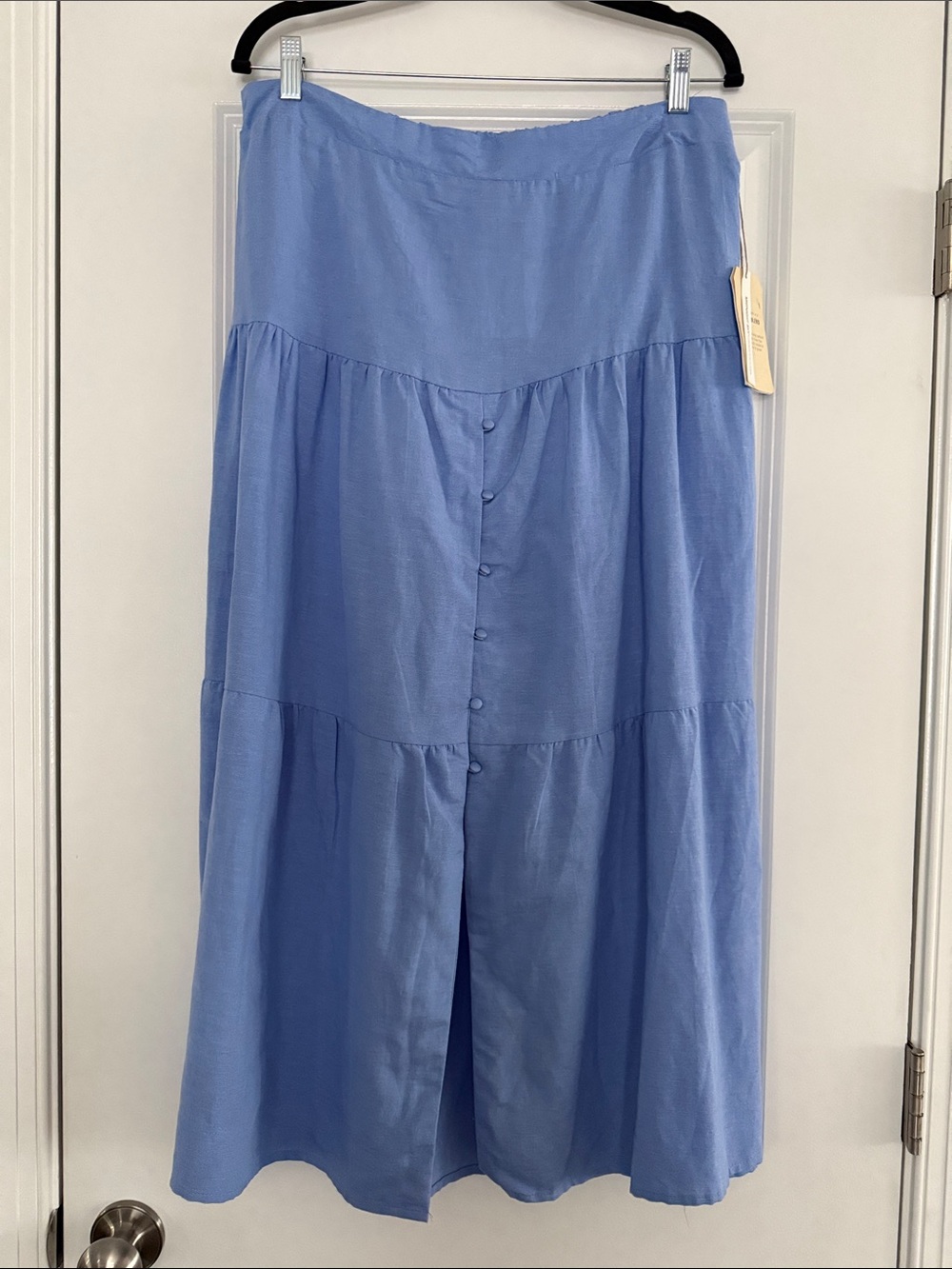 Button-Front Tiered Maxi Skirt in Periwinkle